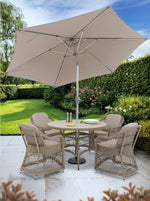 Sahara 4 Seat Dining Set with 120cm Round Table Includes Parasol & base