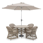 Sahara 4 Seat Dining Set with 120cm Round Table Includes Parasol & base