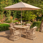 Sahara 4 Seat Dining Set with 120cm Round Table Includes Parasol & base
