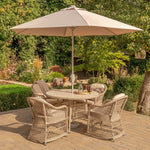 Sahara 4 Seat Dining Set with 120cm Round Table Includes Parasol & base