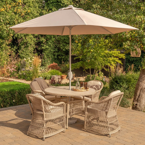 Sahara 4 Seat Dining Set with 120cm Round Table Includes Parasol & base