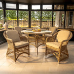 Sahara 4 Seat Dining Set with 120cm Round Table Includes Parasol & base