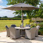 Foxley 6 Seat Dining Set with 140cm Round Table including parasol and base