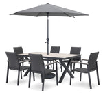 Tudor 6 Seat Dining Set with Parasol & Base