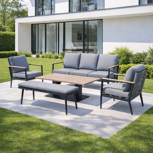 Merano Aluminium 7 Seat Sofa Set with 140cm x 80cm High/Low Table