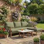 Forest Acacia Wood Sofa Chaise with Stone Composite Tabletop