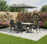 Tudor 6 Seat Dining Set with Parasol & Base