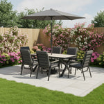 Tudor 6 Seat Reclining Dining Set with Parasol & Base