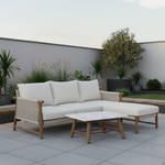 Forest Acacia Wood Sofa Chaise with Stone Composite Tabletop