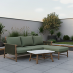 Forest Acacia Wood Sofa Chaise with Stone Composite Tabletop