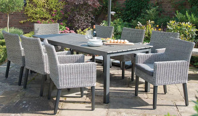 Bretagne 8 seater garden furniture set in white wash with poly wood slat top table