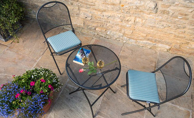 Aerial shot of the Caffe Roma Set with Aqua coloured cushions