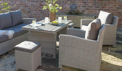 The Kettler Casual Dining Palma Sofa Set with a Polywood Table on a patio.