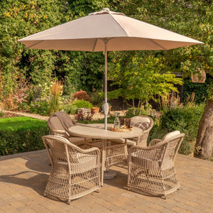 Sahara 4 Seat Dining Set with 120cm Round Table Includes Parasol & base