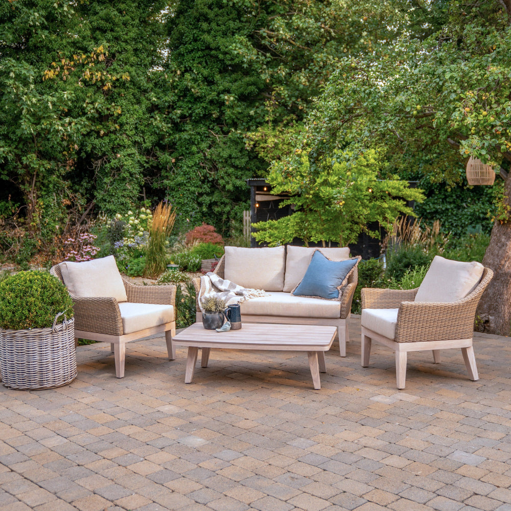 Avora 4 Seat Wicker Lounge Set with Wood Effect Tabletop