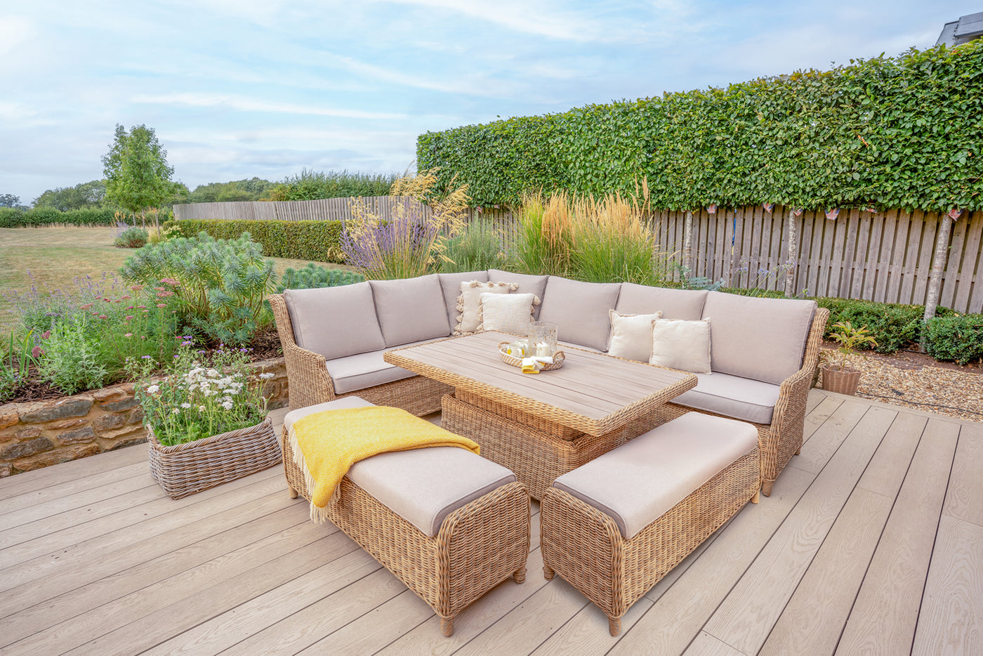 Hazel Wicker Corner Set with 150x90cm Rectangular High/Low Table