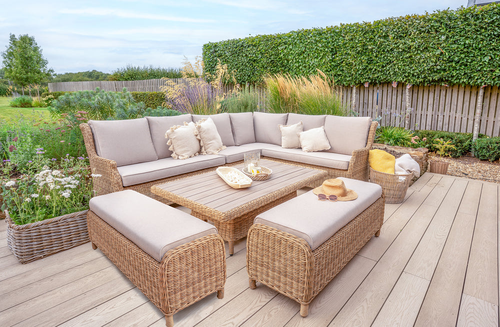 Hazel Wicker Corner Set with 150x90cm Rectangular High/Low Table