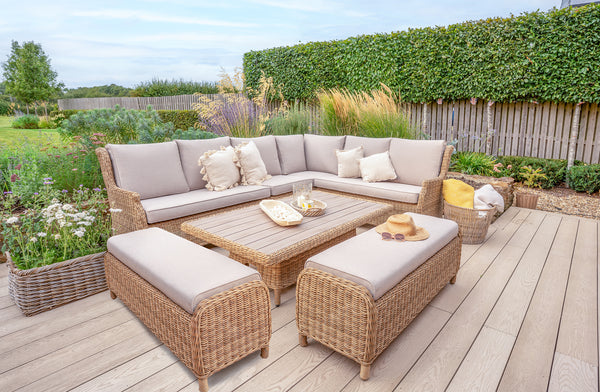 Hazel Wicker Corner Set with 150x90cm Rectangular High/Low Table