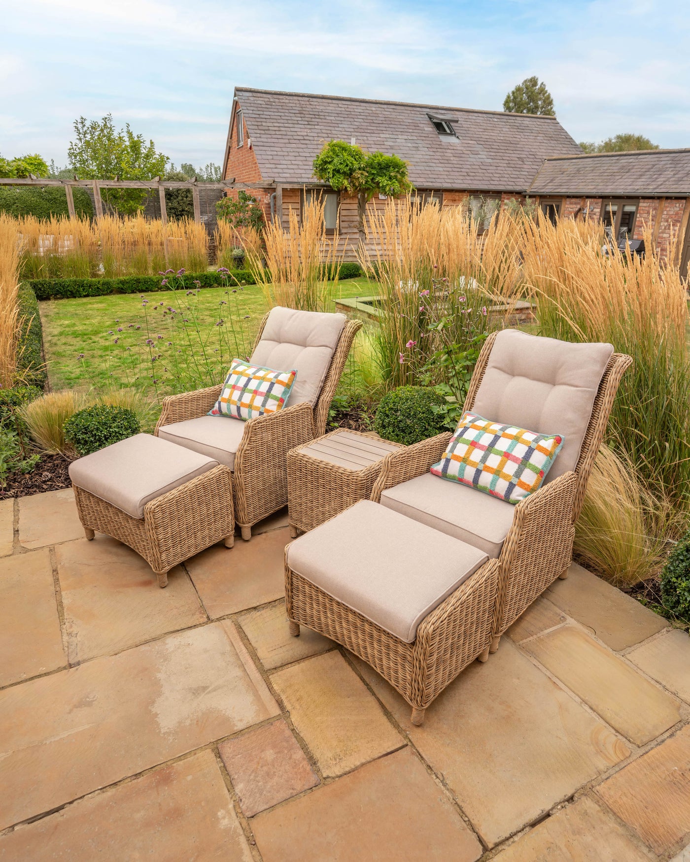 Hazel Wicker Companion Set with Reclining Armchairs