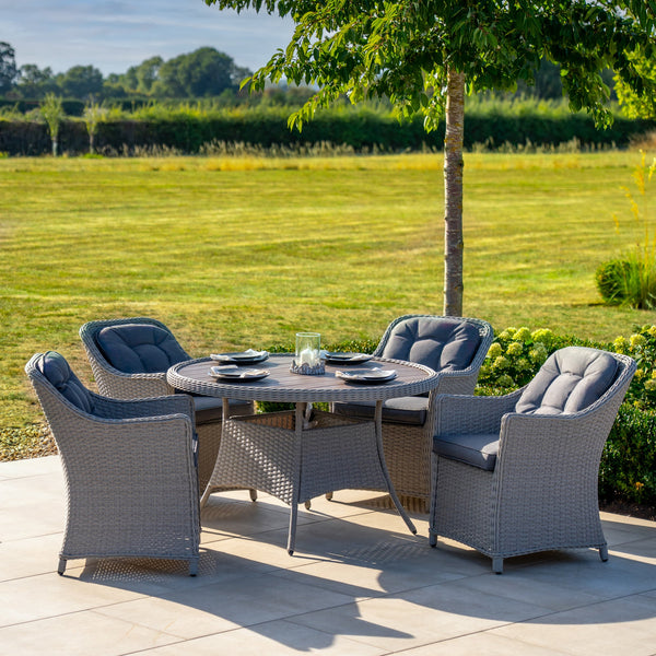 Foxley 4 Seat Dining Set with 120cm Round Table including Parasol and Base