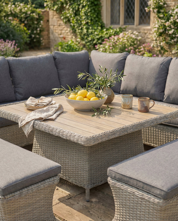Foxley Square Wicker Corner Set with 120x120cm High/Low Table