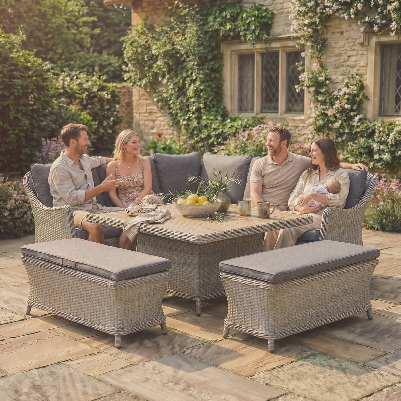 Foxley Square Wicker Corner Set with 120x120cm High/Low Table