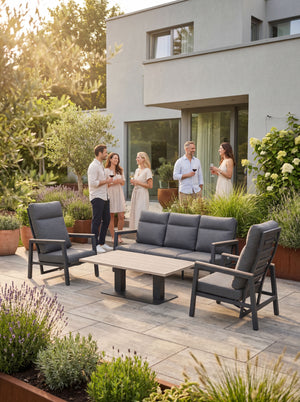 Tudor 5 Seat Aluminium Sofa Set with Reclining Chairs and 140x80cm Table