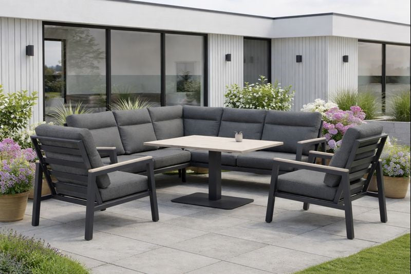 Tudor Corner Set Right Hand with 2 Armchairs and Rectangular High/Low Table