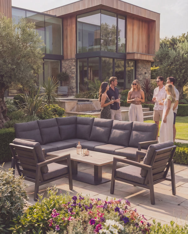 Tudor Corner Set Right Hand with 2 Armchairs and Rectangular High/Low Table