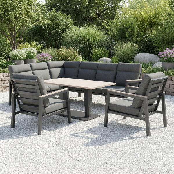 Tudor Corner Set Right Hand with 2 Armchairs and Rectangular High/Low Table