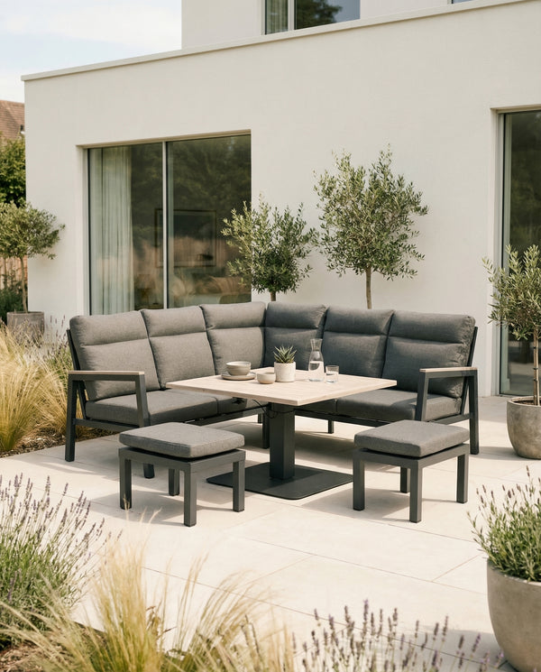 Tudor Mini Corner Set with 2 Footstools and Square High/Low Table