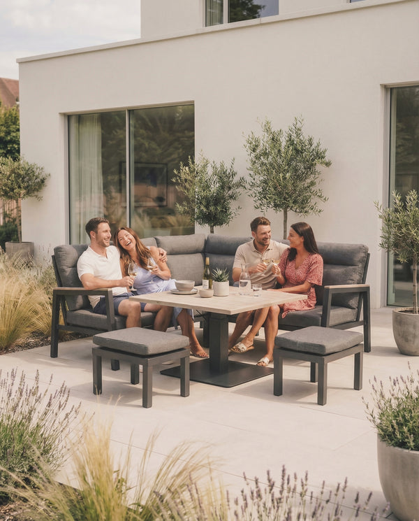 Tudor Mini Corner Set with 2 Footstools and Square High/Low Table