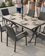 Tudor 6 Seat Dining Set with Parasol & Base