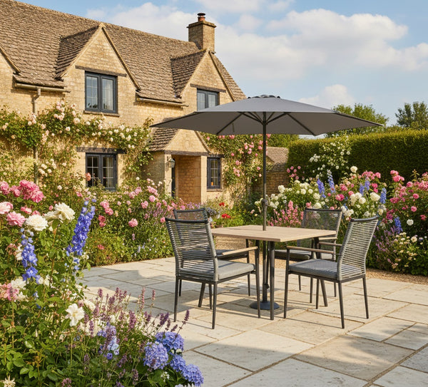 Merano Aluminium 4 Seat Dining Set Include Parasol & Base