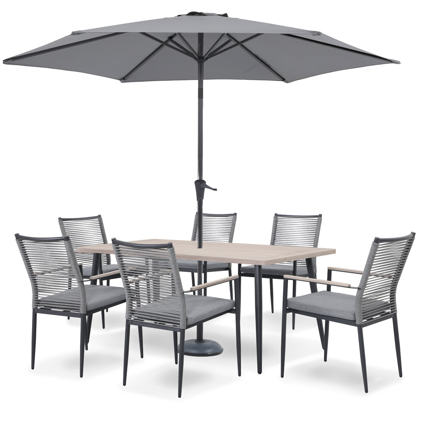 Merano 6 Seat Dining Set with 170x90cm Table Includes Parasol & Base