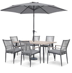 Merano 6 Seat Dining Set with 170x90cm Table Includes Parasol & Base