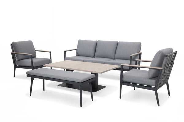Merano Aluminium 7 Seat Sofa Set with 140cm x 80cm High/Low Table