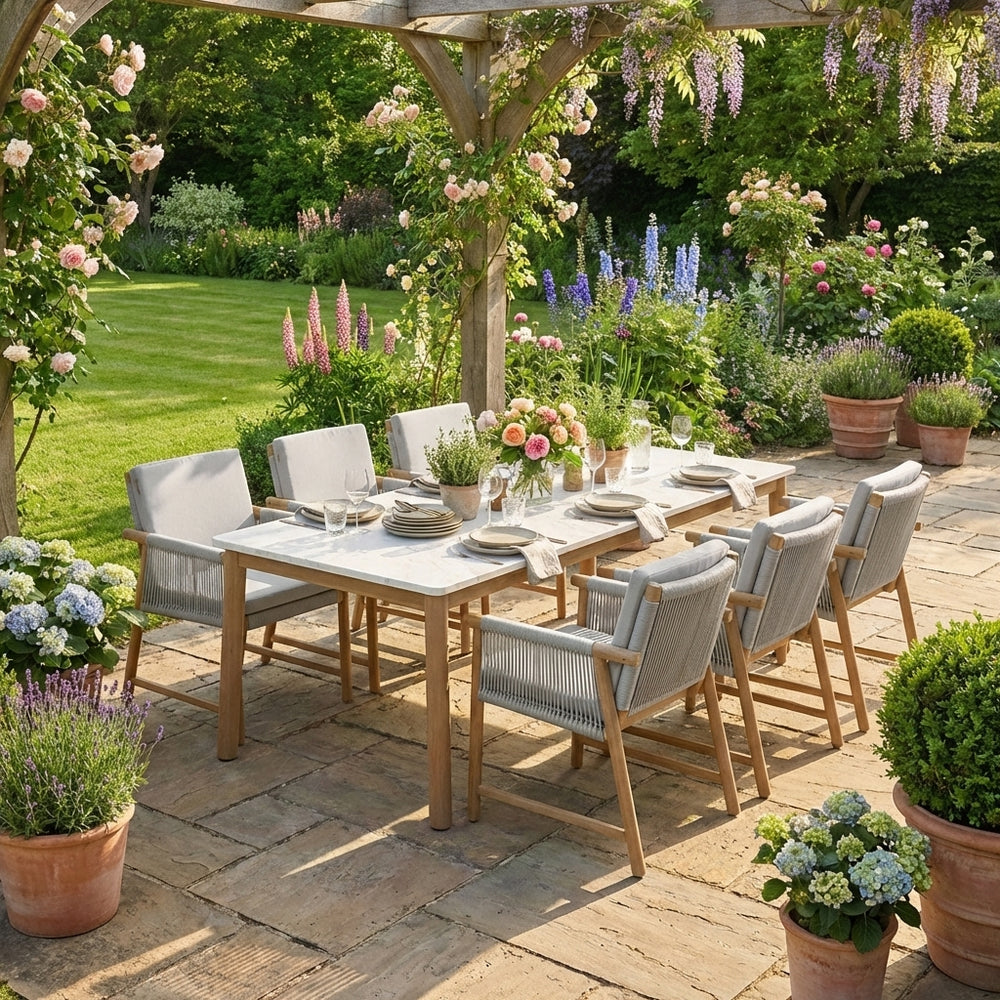 Forest 6 Seat Acacia Wood Dining Set with Natural Stone Finish