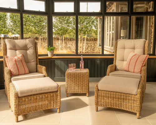 Hazel Wicker Companion Set with Reclining Armchairs