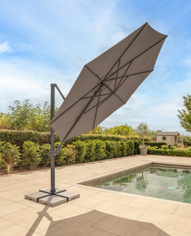 Orion 3m Round LED Cantilever Parasol with Granite Base & Night Cover