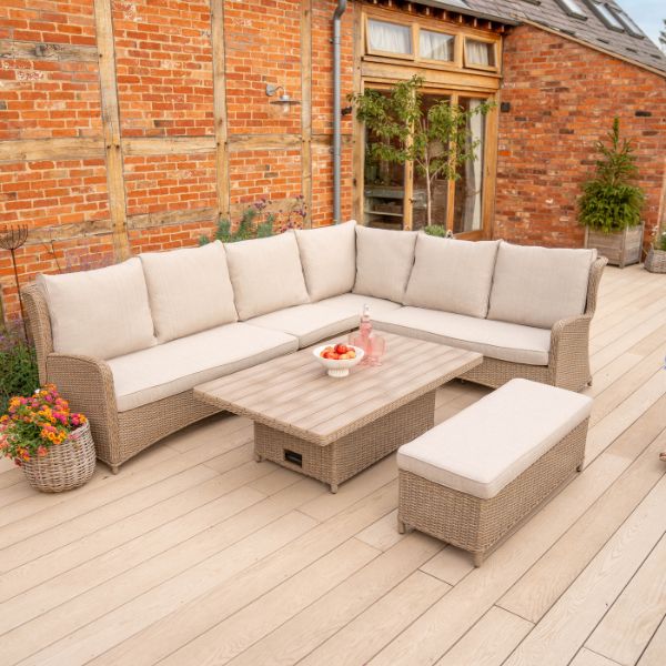 Derwent 7 seat recliner right hand corner set with 150x90cm high/low table