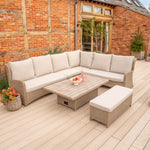 Derwent 7 seat recliner right hand corner set with 150x90cm high/low table