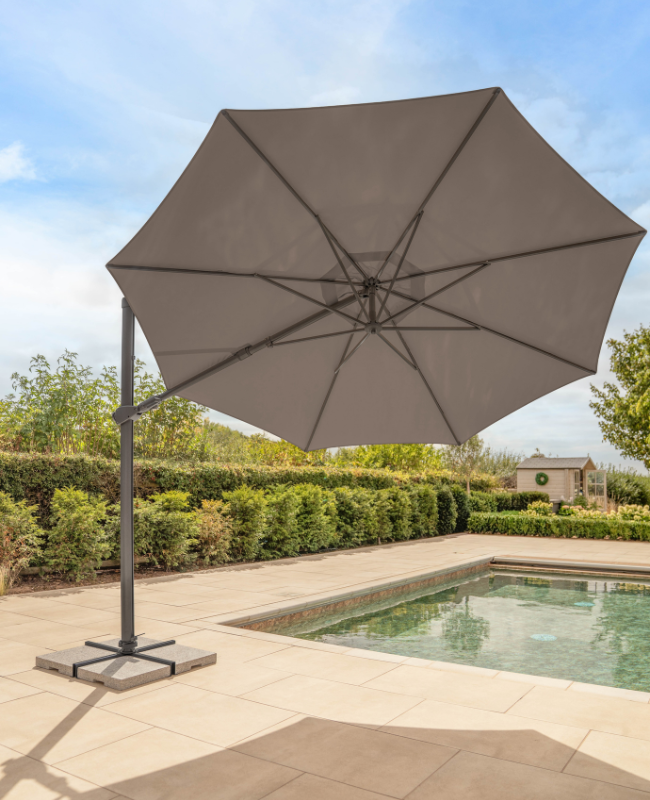 Orion 3m Round LED Cantilever Parasol with Granite Base & Night Cover