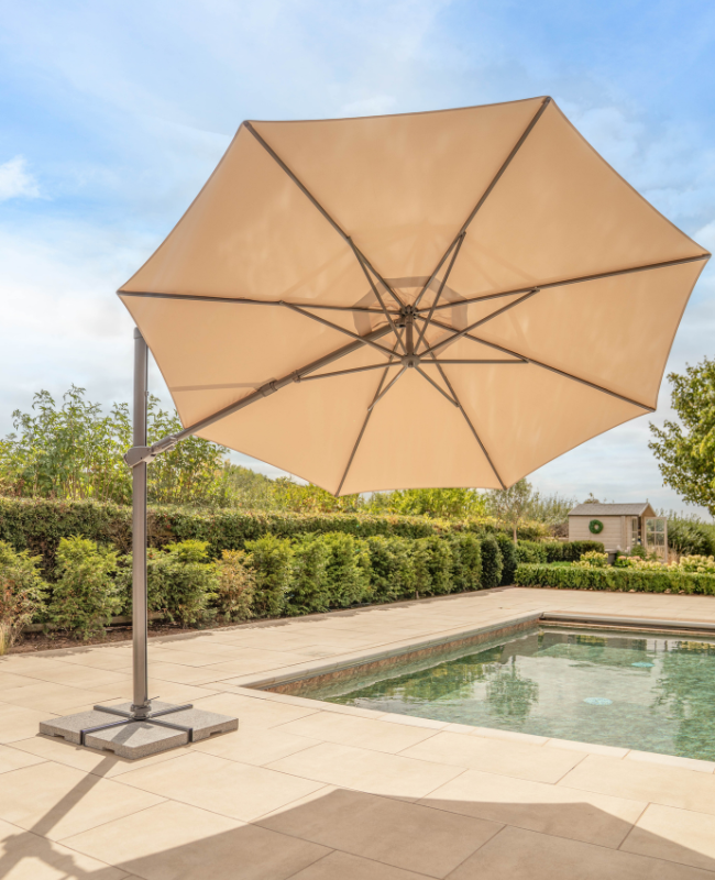Orion 3m Round LED Cantilever Parasol with Granite Base & Night Cover