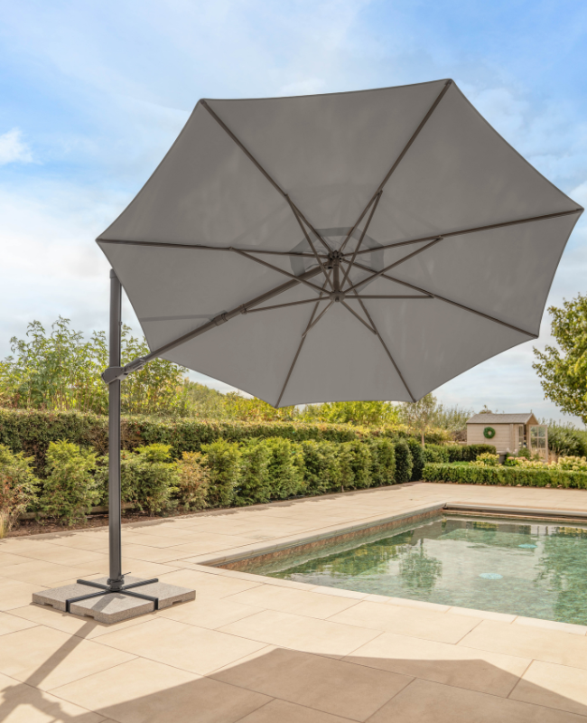 Orion 3m Round LED Cantilever Parasol with Granite Base & Night Cover
