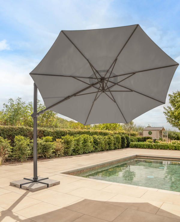 Orion 3m Round LED Cantilever Parasol with Granite Base & Night Cover