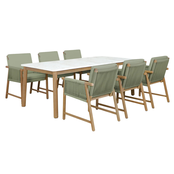 Forest 6 Seat Acacia Wood Dining Set with Natural Stone Finish