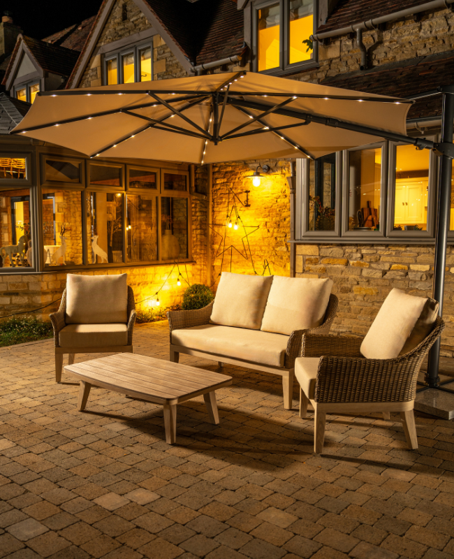 Orion 3m Round LED Cantilever Parasol with Granite Base & Night Cover