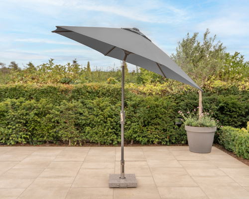 grey patio umbrella uk 3M Wind Up Parasol with Auto Tilt & Night Cover – Kettler GB
