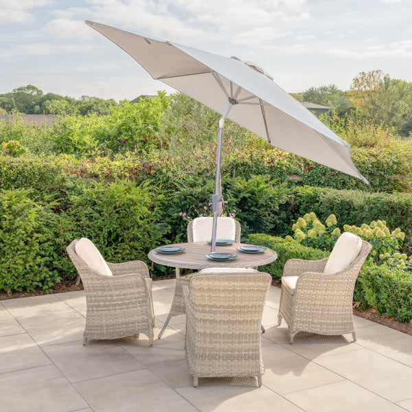 Biarritz 4 Seat Wicker Dining Set With Parasol & Base